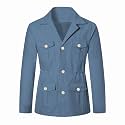 Betusline Men's Safari Linen Long Sleeve Military Cargo Jacket