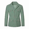 Betusline Men's Safari Linen Long Sleeve Military Cargo Jacket