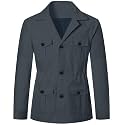Betusline Men's Safari Linen Long Sleeve Military Cargo Jacket
