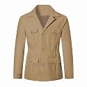 Betusline Men's Safari Linen Long Sleeve Military Cargo Jacket