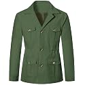 Betusline Men's Safari Linen Long Sleeve Military Cargo Jacket