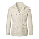 Betusline Men's Safari Linen Long Sleeve Military Cargo Jacket