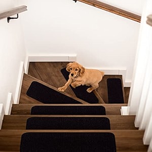 beverly rugs stair step treads non slip for wooden steps indoor carpet runner mats anti-skid rubber backing pet dog stair pads set of 15 black