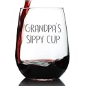 Bevvee Grandpa's Sippy Cup - Stemless Wine Glass Gift for Grandfathers - Fun Birthday Glasses - Large