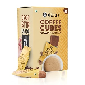 bevzilla 10 creamy vanilla flavor instant coffee cubes  made with date palm jaggery amp arabica beans  no refined sugar  no preservatives  coffee premix with real ingredients enjoy hot amp cold