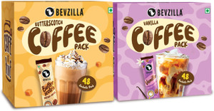 bevzilla 48 french vanilla coffee x 48 english butterscotch instant coffee powder sachets instant coffee 192 g assorted flavoured