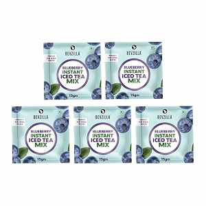 bevzilla blueberry instant iced tea mix  pack of 15 15gm each  delicious amp hydrating  quick to prepare  cool amp refreshing summer beverage