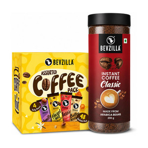 bevzilla classic strong coffee 200g x assorted instant coffee powder sachets 48x2g instant coffee 196 g vanilla hazelnut unflavoured butterscotch flavoured