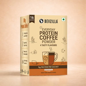bevzilla everyday protein coffee powder 4 flavoured instant coffee 16 x 10 g vanilla unflavoured hazelnut butterscotch flavoured