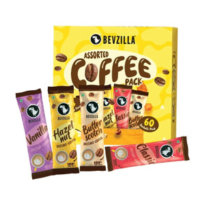bevzilla instant coffee powder - 60 sachets box makes premium cups 15 sachet each instant coffee 60 x 2 g assorted flavoured
