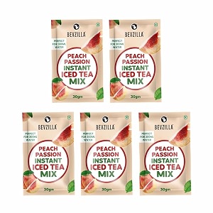 bevzilla peach passion instant iced tea mix  pack of 530gm sachet  refreshing summer drink  easy to make  low calorie amp travel-friendly  perfect for quick hydration