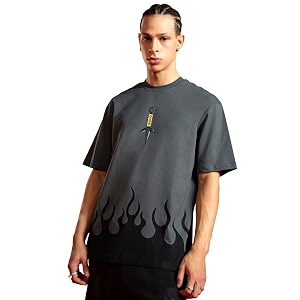 Bewakoof Mens Printed Grey Round Neck Half