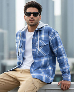 BEWAKOOF Men Checkered Casual Blue Shirt