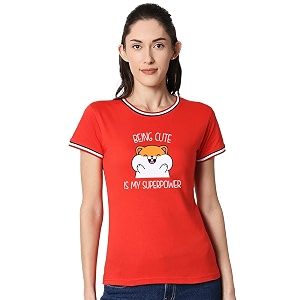 Bewakoof Womens Geometric Slim Fit T-Shirt