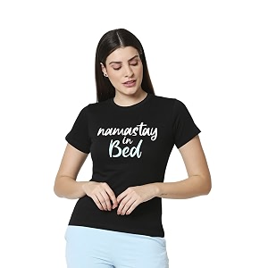Bewakoof Womens Printed Black Lounge T-Shirt