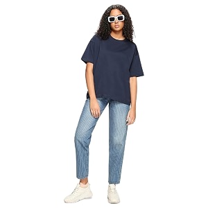 Bewakoof Womens Solid Oversized Fit Half Sleeve
