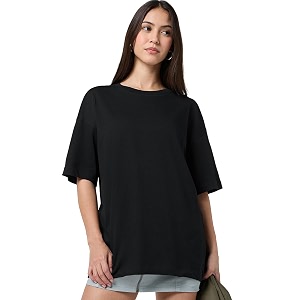 Bewakoof Womens Solid Oversized Fit Half Sleeve