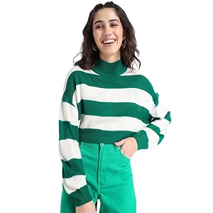 Bewakoof Womens Striped Oversized Fit Full Sleeve