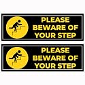 Beware of Your Step Sign Sticker 20.5 x 7 cm – Peel &amp; Stick Safety Sign Board with 4 Corner Holes – Waterproof Indoor Outdoor Use – Pack of 2 (BEWARE OF YOUR STEP, Small - 20.5 X 7 CM)