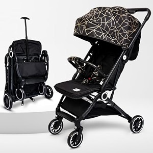 beybee lightweight stroller pram for newborn babyportable one hand fold with waterproof designer fabric cushioned sheet and shock absorptionpre installed air cabin buggykids age 0-5 years black