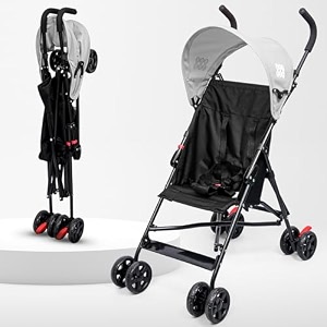beybee lightweight stroller pram for newborn babyportable one hand fold with waterproof designer fabric cushioned sheet and shock absorptionpre installed air cabin buggykids age 0-5 years black