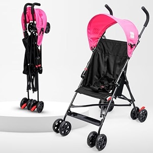 beybee travel-friendly light weight baby stroller and buggyporatble trolly for newborn kids with 5 point safety harnesspre installed with canopyeasy foldable boysgirls age 0-3 years pink