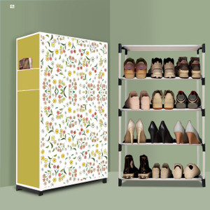 beykury 4 tier foldable shoe rack  space saver universal for entry bedroom  balcony plastic shoe stand warm flower modern printa4 4 shelves diydo-it-yourself