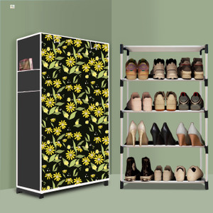 beykury 4 tier foldable shoe rack  space saver universal for entry bedroom  balcony plastic shoe stand daisy floral modern printa4 4 shelves diydo-it-yourself