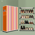 BEYKURY 4 Tier Foldable Shoe Rack – Space Saver, Universal for Entry, Bedroom & Balcony Plastic Shoe Stand (Orange Strip Modern Print(A4), 4 Shelves, DIY(Do-It-Yourself))