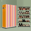 BEYKURY 5 Tier Foldable Shoe Rack – Space Saver, Universal for Entry, Bedroom & Balcony Plastic Shoe Stand (Orange Strip Modern Print(A5), 5 Shelves, DIY(Do-It-Yourself))