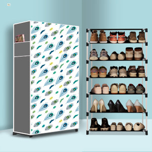 beykury 6 tier foldable shoe rack  space saver universal for entry bedroom  balcony plastic shoe stand peacock feather modern printeda6 6 shelves diydo-it-yourself