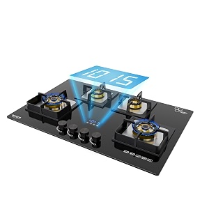 Beyond Appliances Dorado 4 Burner Smart Glass Hobtop Gas Stove | Auto Ignition | Digital Timer | Flame Failure Device | Toughened Glass | LPG & PNG Co