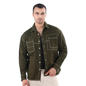 Beyoung Cotton Contrast Stitch Relaxed Fit Shirt