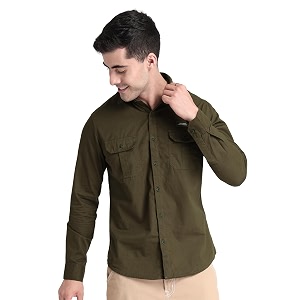Beyoung Dark Olive Urban Shirt for Men