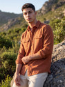 BEYOUNG Men Solid Casual Orange Shirt