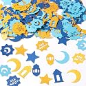 BeYumi 300Pcs Eid Ramadan Mubarak Blue Gold Table Confetti Decorations Glitter Twinkle Star Moon Lantern Mosque Confetti Decoration Birthday Wedding Bridal Baby Shower Party Decor Lasting Surprise