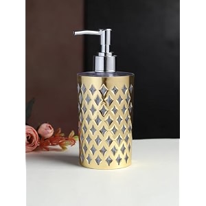 bath guru bg-sdb 16 plastic soap dispenser for wash basin diamond pattern multi-purpose pump bottle dispenser for bathroom and kitchen liquids 300 ml gold