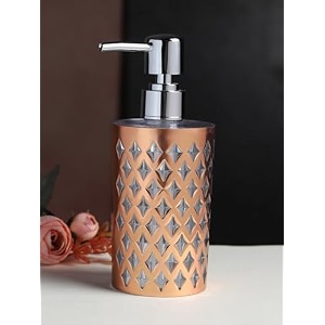 bath guru bg-sdb 16 plastic soap dispenser for wash basin diamond pattern multi-purpose pump bottle dispenser for bathroom and kitchen liquids 300 ml rose gold