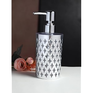 bath guru bg-sdb 16 plastic soap dispenser for wash basin diamond pattern multi-purpose pump bottle dispenser for bathroom and kitchen liquids 300 ml silver