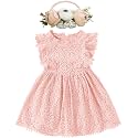 BGFKS Baby Girl Tutu Dress Elegant Lace Pom Pom Flutter Sleeve with Flower Headband Set
