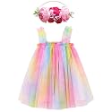 BGFKS Layered Tulle Tutu Dress for Toddler Girls,Baby Girl Rainbow Tutu Princess Skirt Set with Flower Headband.