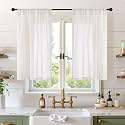 BGment Short Linen Curtains 48 Inches Long for Cafe Kitchen - Small Half Window Drapes Semi Sheer Light Filtering with Rod Pocket Textured Lightweight, 2 Panels Set, Each 30 Inch Wide