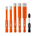 BGTEC Diamond Drill Bit Set 6PCS - 5/6/8/10/12MM Tile Bits with PH2 Screwdriver Bit for Porcelain Tile Marble Granite Concrete Wood Masonry