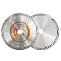 BGTEC Diamond Tile Blade,2pcs 7" Super Thin Turbo Rim Concrete Porcelain Saw Blade with 7/8" Arbor for Cutting Porcelain Tile Ceramic Granite Marble Hard Material Cutting Disc
