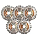 BGTEC Diamond Tile Blade,5pcs 5" Super Thin Turbo Rim Concrete Porcelain Saw Blade with 7/8" Arbor for Cutting Porcelain Tile Ceramic Granite Marble Hard Material Cutting Disc