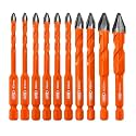 BGTEC High Hardness Skewed Head Eccentric Drill Bits Set-10pcs 5MM*2+6MM*4+8MM*2+10MM+12MM Carbide-Tipped Crooked Drill bit for Wood Plastic Masonry Ceramic Tile Glass Concrete Marble Brick