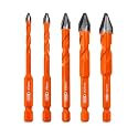 BGTEC High Hardness Skewed Head Eccentric Drill Bits Set-5pcs 3/16" 1/4" 5/16" 3/8" 1/12"(5/6/8/10/12mm) Carbide-Tipped Drill bit for Wood Plastic Masonry Ceramic Tile Glass Concrete Marble Brick