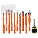 BGTEC High Hardness Skewed Head Eccentric Drill Bits Set-10pcs 5MM*2+6MM*4+8MM*2+10MM+12MM Carbide-Tipped Drill bit with a Drill Chuck Adapter for Wood Plastic Masonry Tile Glass Concrete Marble Brick