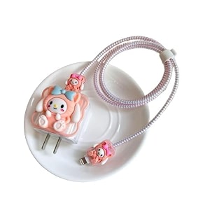 cable protector with 3d cute pattern for iphone charger only 18w amp 20w data line wire saver charging cable charger protective cablefull protection cover peach cat