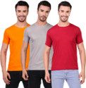 BHADAWAE CREATIONS Pack of 3 Men Solid Round Neck Polyester Orange, Grey, Maroon T-Shirt